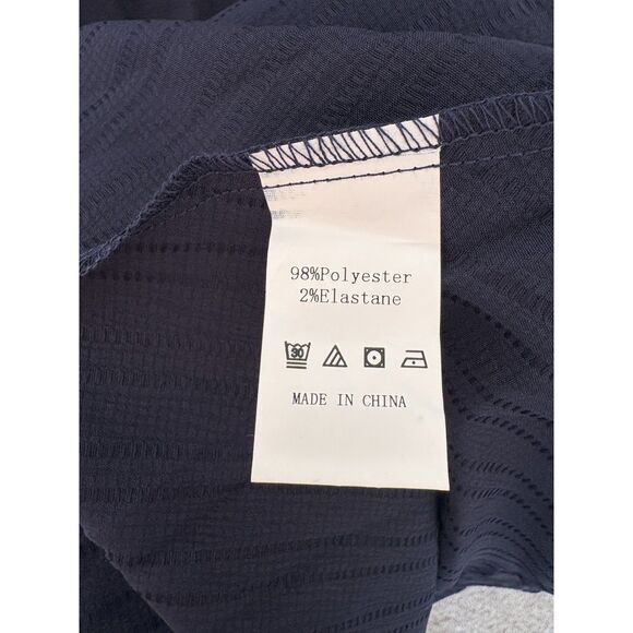 Women’s Navy Midi Dress Puff Sleeve V-Neck Ruched Waist Size L NWT - Picture 9 of 9